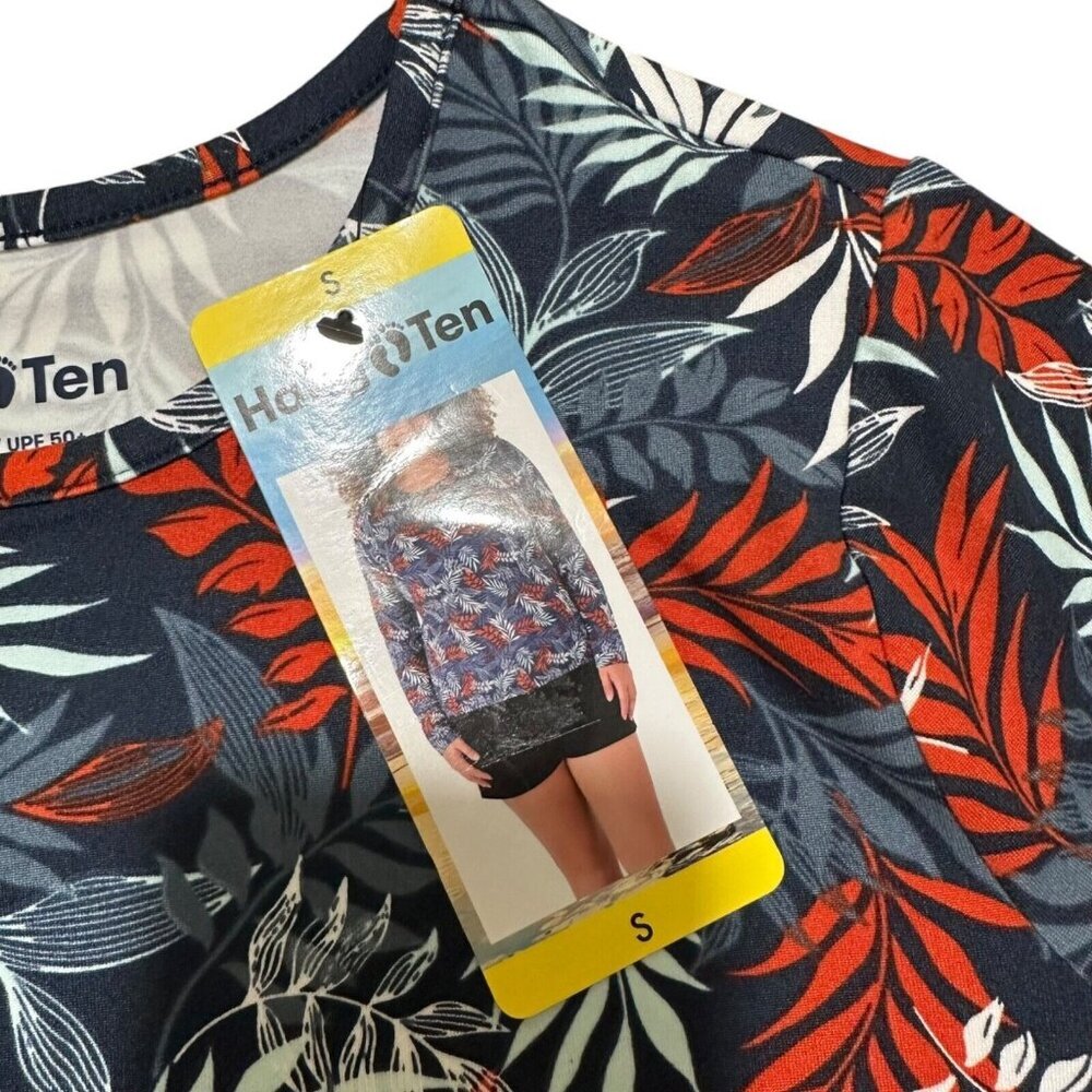 Hang Ten Women‎ Size S Navy Print Long Sleeve Top Sun Tee UPF 50+ Protection NWT - Picture 2 of 10